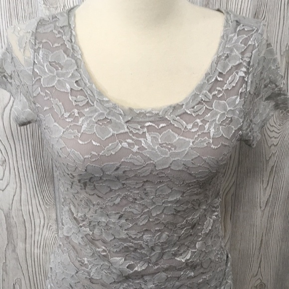 Banana Republic Lace Top Gray Petite Small - Picture 2 of 8